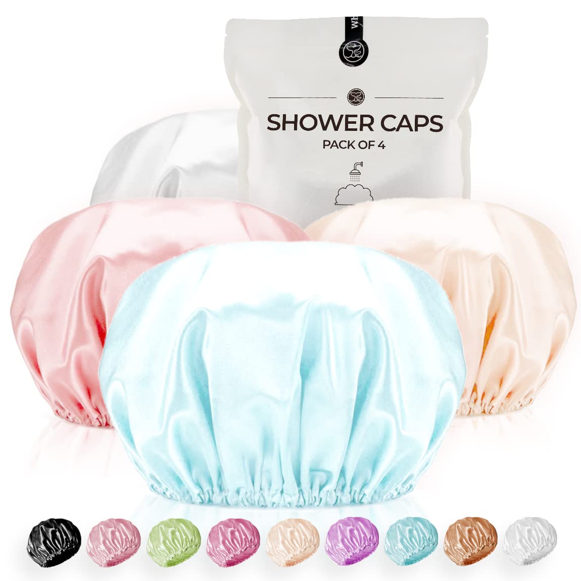 Shower Cap for Women Reusable Extra Large Shower Caps for Men Satin Double Layer EVA Waterproof Long Hair Caps(Light Grey, Light Gold, Peach Pink Beauty & Personal Care WhaleLife