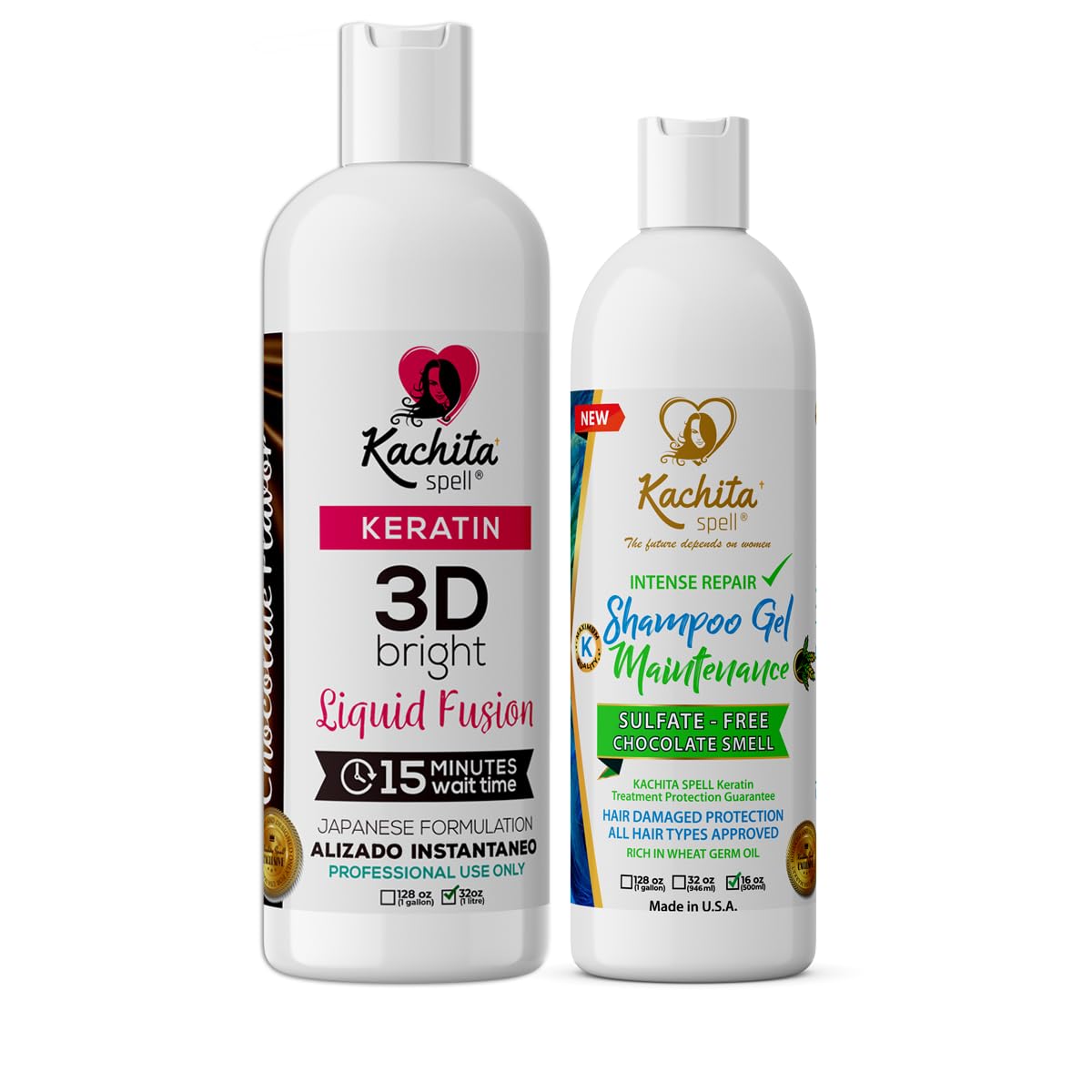 Kit Brazilian Keratin 3D IMPROVED FORMULA Treatment Hair Straighteners Hight Bright Kachita Spell + Maintenance Shampoo Conditioner Beauty & Personal Care Kachita Spell