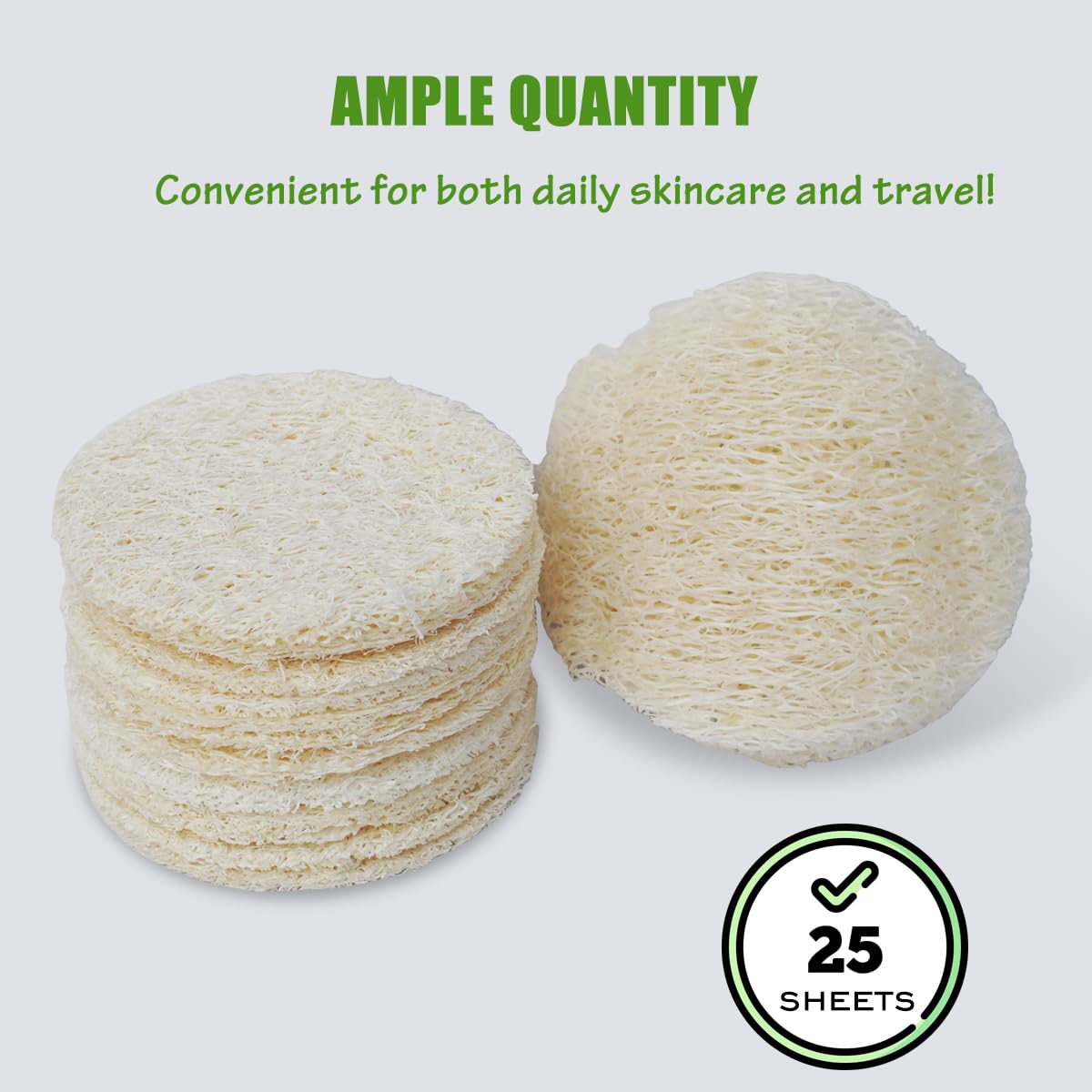 25-Pack Natural Loofah Exfoliating Face Pads - Gentle Facial Sponge & Scrubber for Daily Cleansing, Makeup & Dead Skin Removal - 100% Organic Beauty and Personal Care VeridianLife