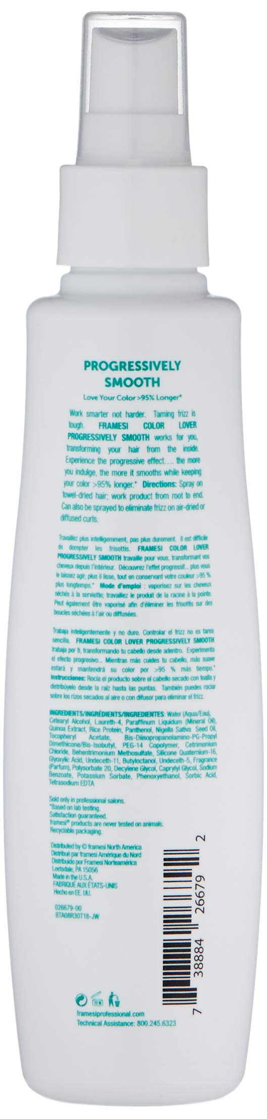 FRAMESI Color Lover Progressively Smooth Leave In Smoothing Spray, 6 fl oz, Leave In Conditioner for Color Treated Hair Beauty & Personal Care FRAMESI