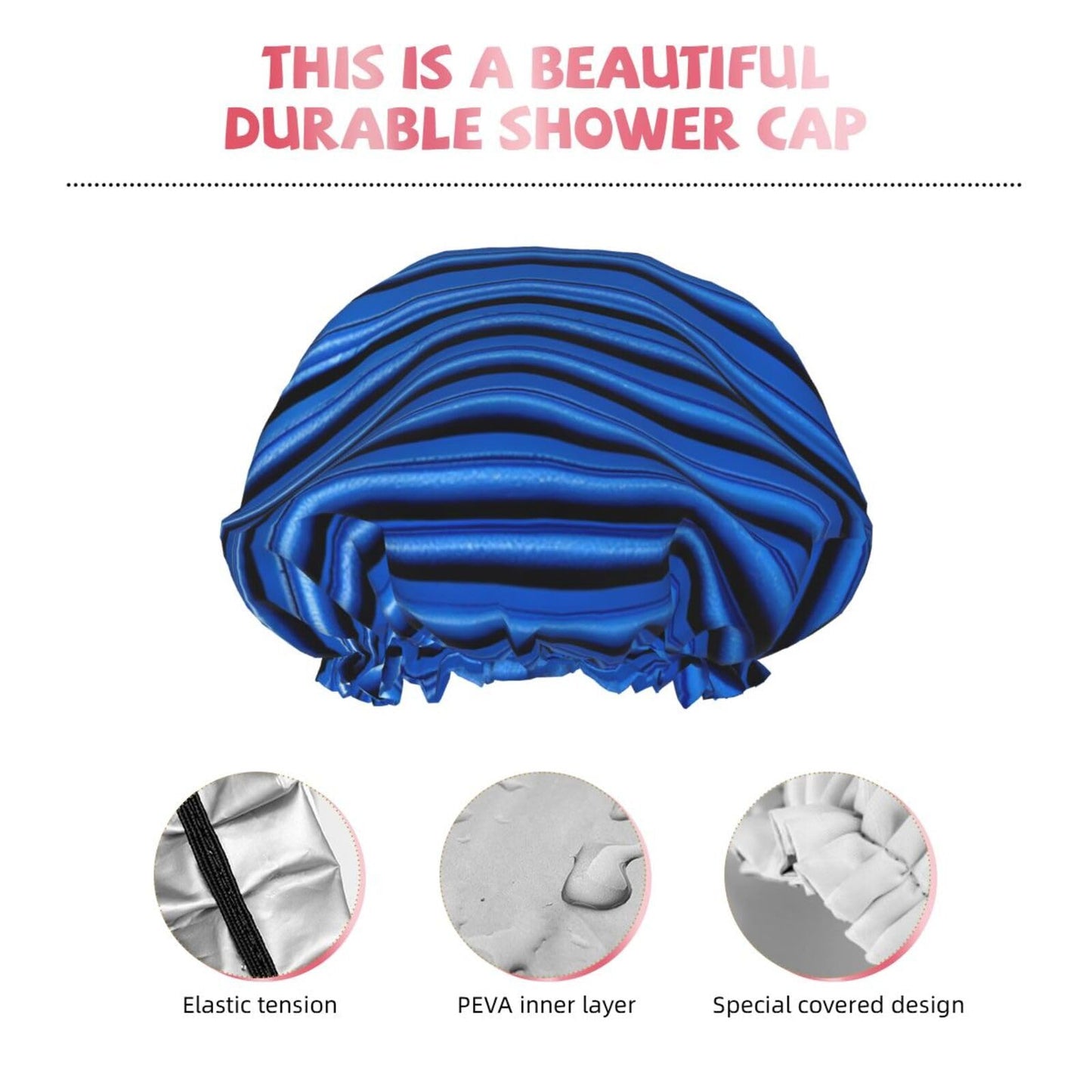 Blue Corrugated Wall Art Shower Cap For Women Reusable Double Layers Bathing Bath Cap Hair Caps Waterproof Elastic Band Ladies Spa Salon Shower Hat Beauty and Personal Care GDSHJKLW