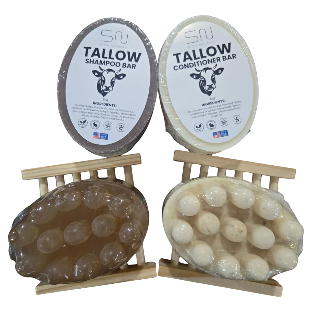 Seoul Naturals Cosmetic-Grade Tallow Shampoo and Conditioner Bars with Marshmallow root & Ginger Oil Beauty & Personal Care Seoul Naturals