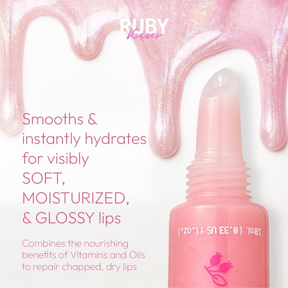 Ruby Kisses Hydrating Lip Oil Treatment Gloss with Rosehip Oil (3 Pack), Moisturizing Natural Shine Lip Care Protects & Heals with Vitamins, Beauty & Personal Care Ruby Kisses