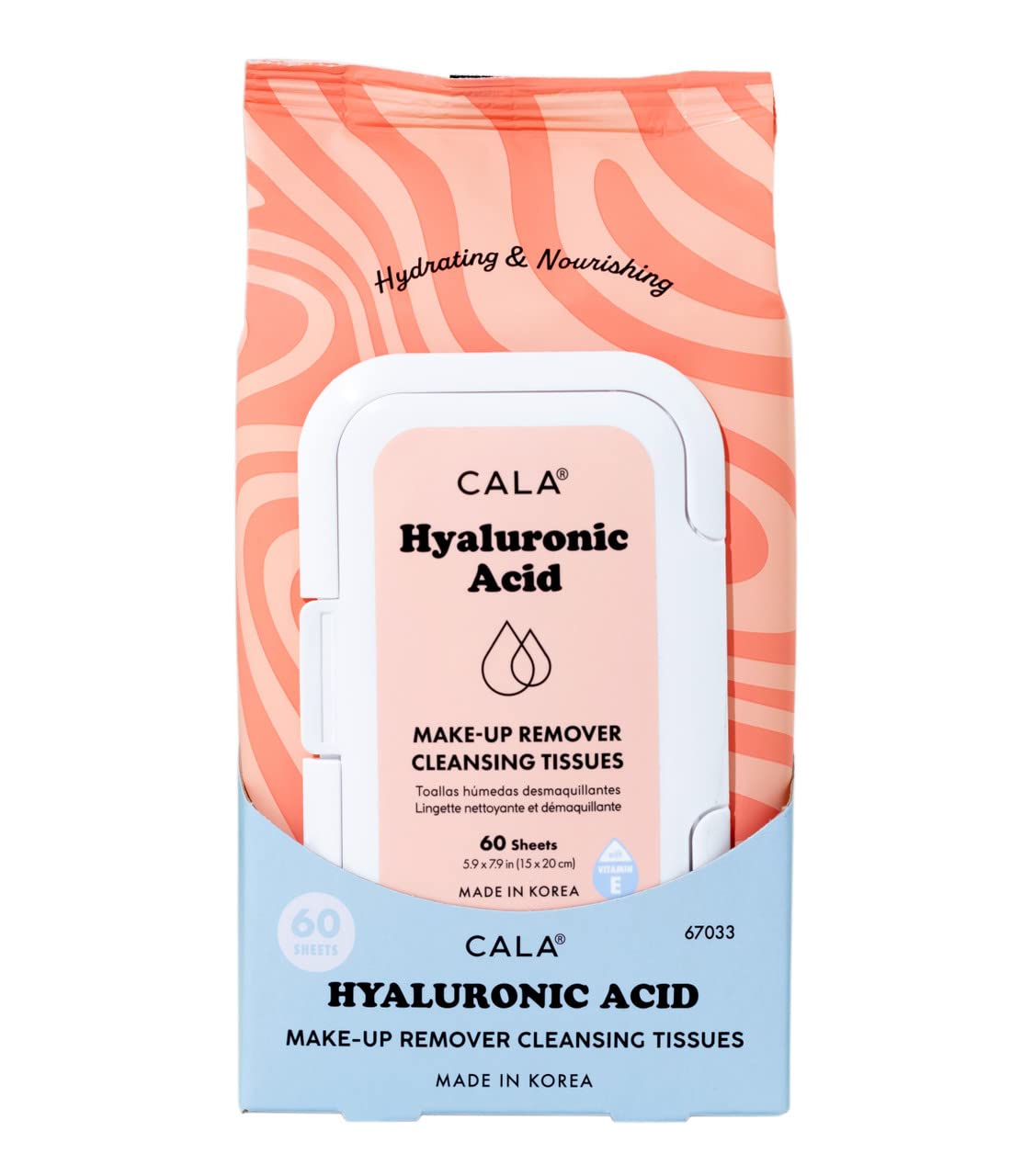 CALA Hyaluronic Acid Makeup Remover Cleansing Tissues, Gentle Face Wipes Remove Makeup + Waterproof Eye Makeup, Deep Clean & Moisturize,