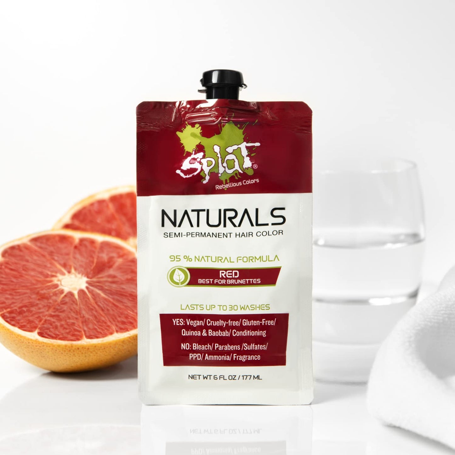 Splat Naturals Semi-Permanent Hair Color, Red, 6 fl. oz., 95% Natural Hair Dye Formula Lasts Up to 30 Washes, Vegan & Cruelty-Free Beauty & Personal Care Splat