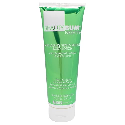 BeautyFit BeautyBum Nighttime Anti-Aging Stress Release Body Lotion - Helps Muscle Recovery - Moisturizes, Smoothes Skin - Tranquil Green Tea - 8 oz Beauty & Personal Care BeautyFit