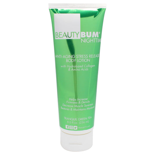 BeautyFit BeautyBum Nighttime Anti-Aging Stress Release Body Lotion - Helps Muscle Recovery - Moisturizes, Smoothes Skin - Tranquil Green Tea - 8 oz Beauty & Personal Care BeautyFit