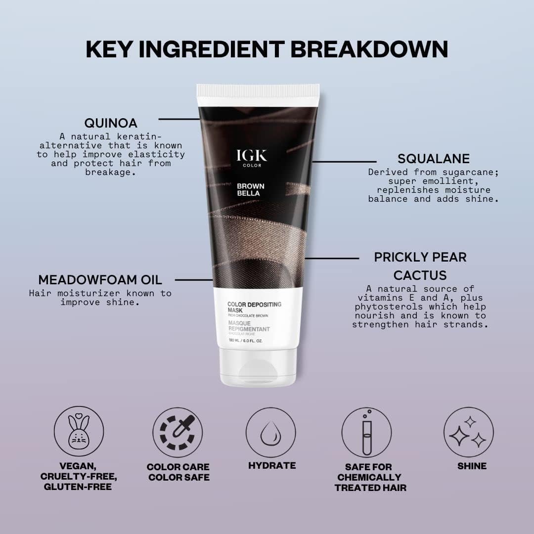 IGK At-Home Brown Hair Color System | Permanent Color, Tone-Refreshing Mask & Tools | Long-Lasting Color, Tone Refresh & Rich Shine Beauty & Personal Care IGK
