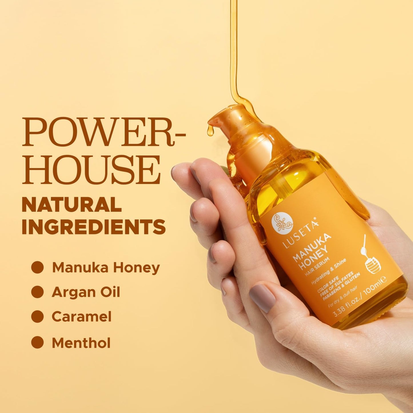Luseta Manuka Honey Hair Oil Hydrates Dry Hair and Adds Shine & Softness to Dull Hair Nourishing Oil with Honey & Argan Oil, Frizz Control 3.38oz Beauty & Personal Care L LUSETA