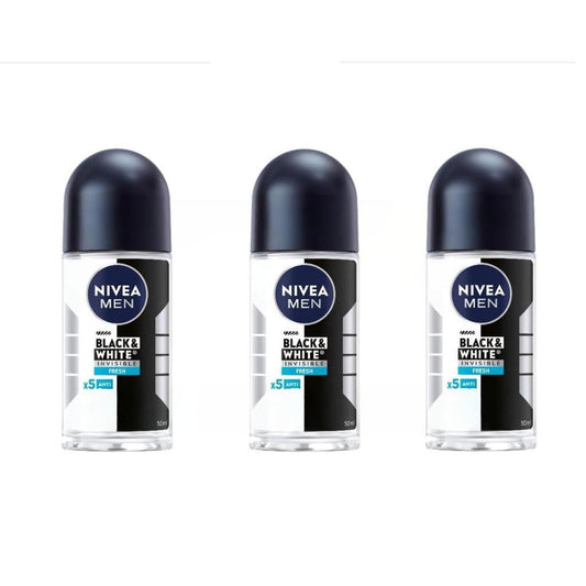 Nivea Men's Black & White Fresh Roll-On Deodorant - 1.69 fl oz - Pack of 3 Beauty and Personal Care NIVEA