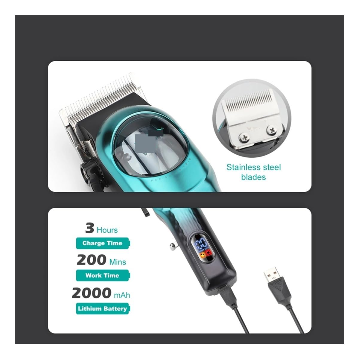 EWKYLSEM Professional Intelligent Digital Rechargeable Hair Clipper with Gradient Ribbon Base Adjustable Electric Push Shear 166(166 Green USB) Beauty and Personal Care EWKYLSEM