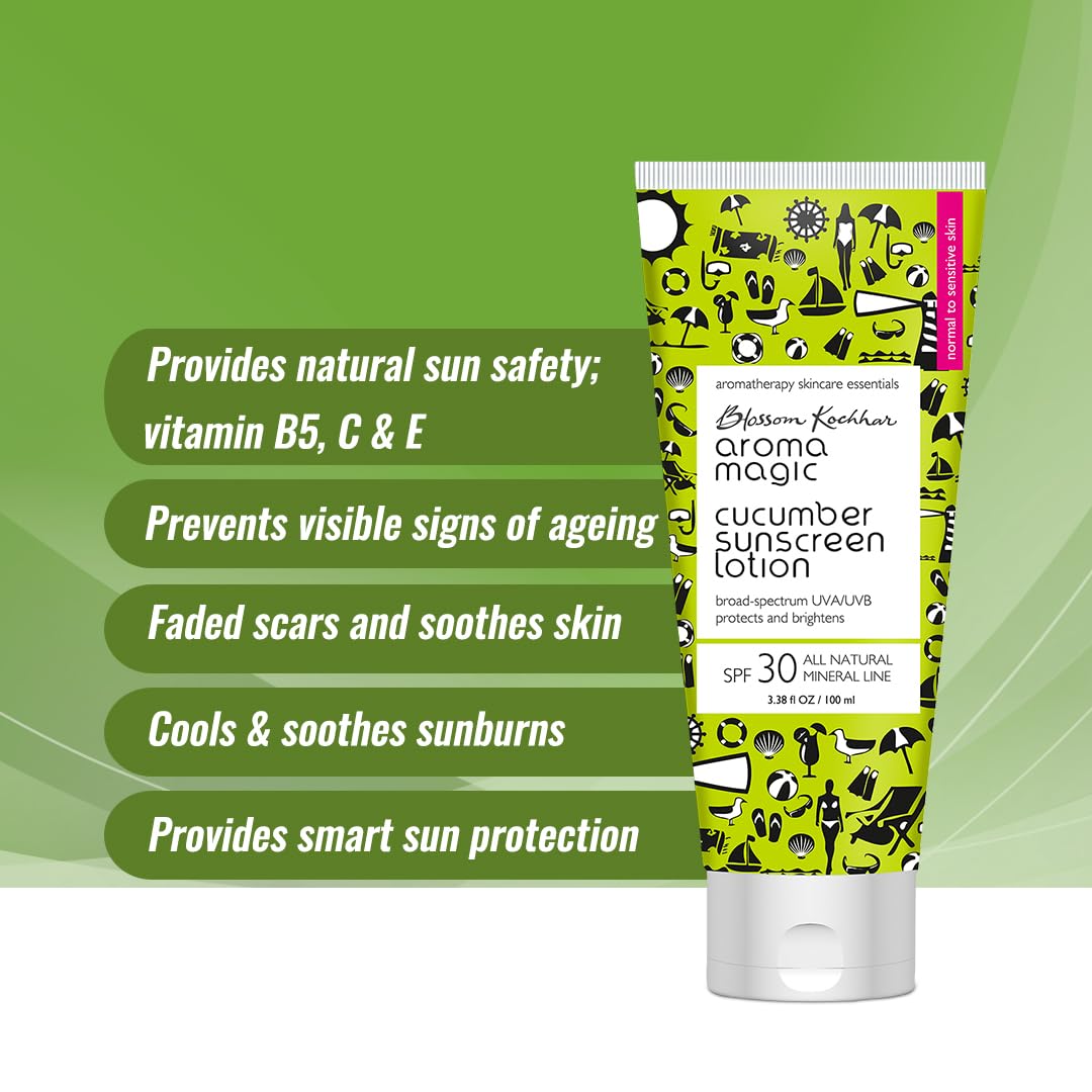 Aroma Magic Cucumber Sunscreen Lotion with SPF 30 | Non-Nano Zinc Oxide Mineral Sunblock | Broad Spectrum UVA/UVB Sun Protection | Soothes & Cools Beauty & Personal Care Aroma Magic