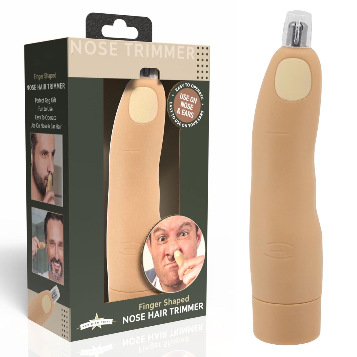 Finger Shaped Nose and Ear Hair Trimmer - Battery Operated Portable Grooming Tool for Men and Women - Funny Gag Gift, Stocking Stuffer, Novelty Travel Beauty and Personal Care Ideas In Life