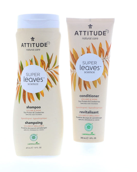 ATTITUDE Super Leaves Volume Shine Shampoo Conditioner- Soy Protein & Cranberries Bundle with Vitamin B5 Watercress Indian Cress, Raspberry, 16 Fl Oz Beauty & Personal Care ATTITUDE