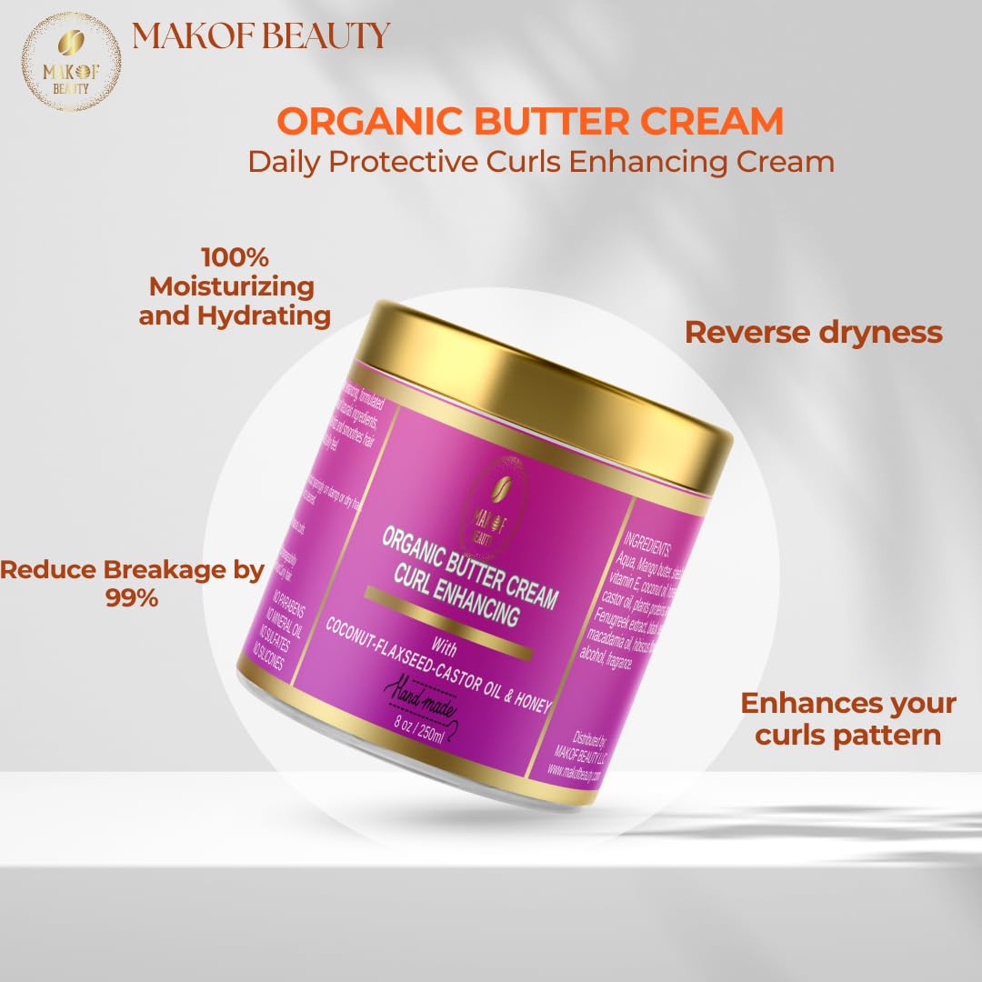 Organic Coconut Curl Enhancing Cream with Flaxseed, Black Castor Oil. Curls Detangler, Moisture-rich, Curl Revival Cream. Anti-Frizz, Defines All Curl Beauty & Personal Care MAKOF BEAUTY