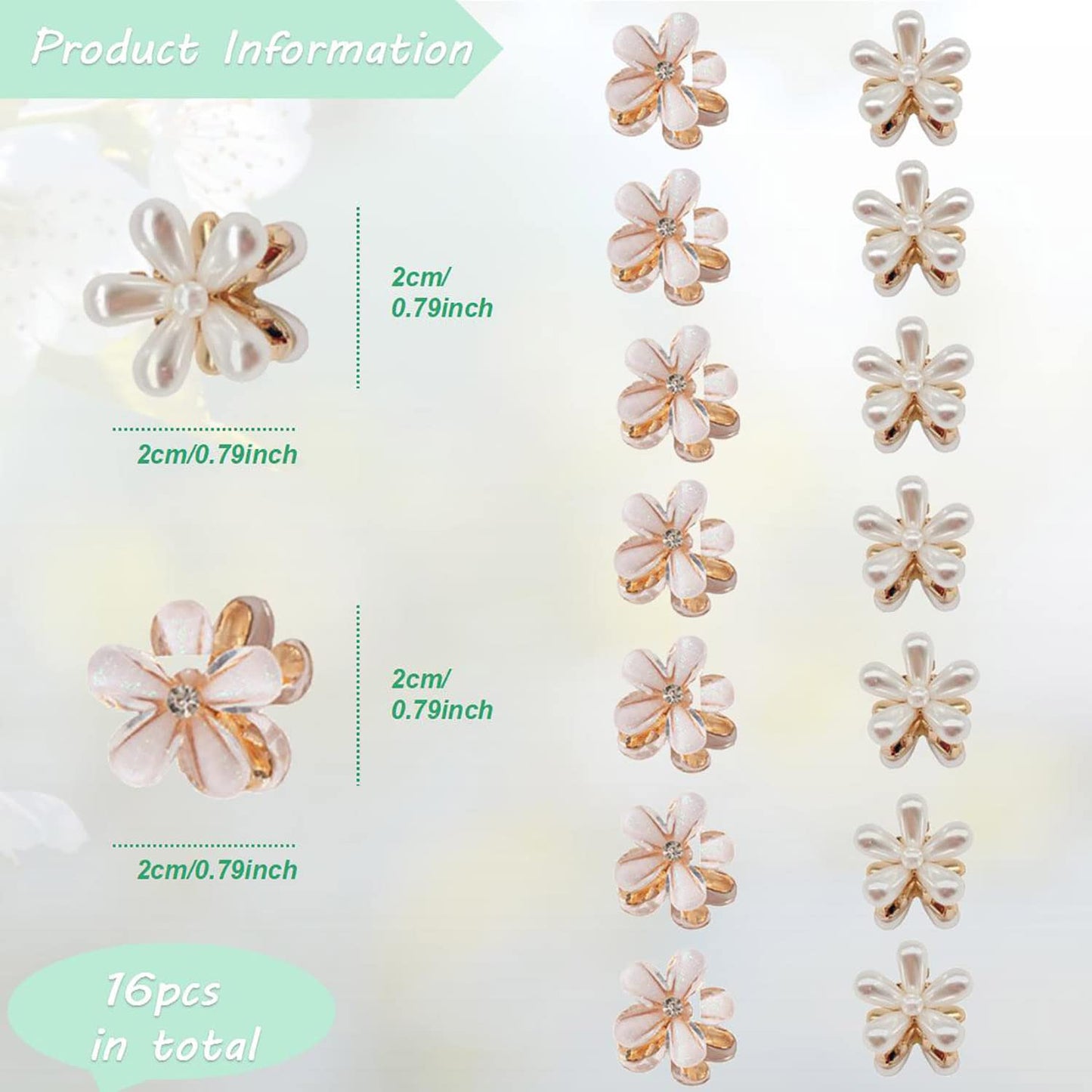 Doromy 16Pcs Small Faux Pearl Hair Claw Clips with Mini Crystal Floral Accents - Sweet Artificial Barrettes for Women and Girls Hair Clips Beauty & Personal Care Doromy