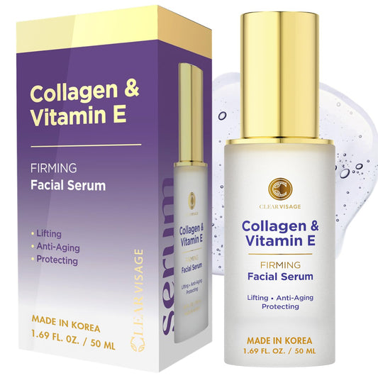 Clear Visage Collagen & Vitamin E Face Serum - Dermatologist Tested, Anti Aging Korean Skin Care - Hydrates, Firms & Smooths Fine Lines - Vegan, Clean Beauty & Personal Care Clear Visage