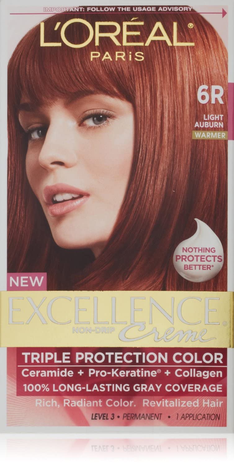 L'Oreal Paris Excellence Creme Triple Protection Hair Color, Light Auburn (Warmer) [6R] 1 ea (Pack of 3) Beauty & Personal Care L'Oreal Paris