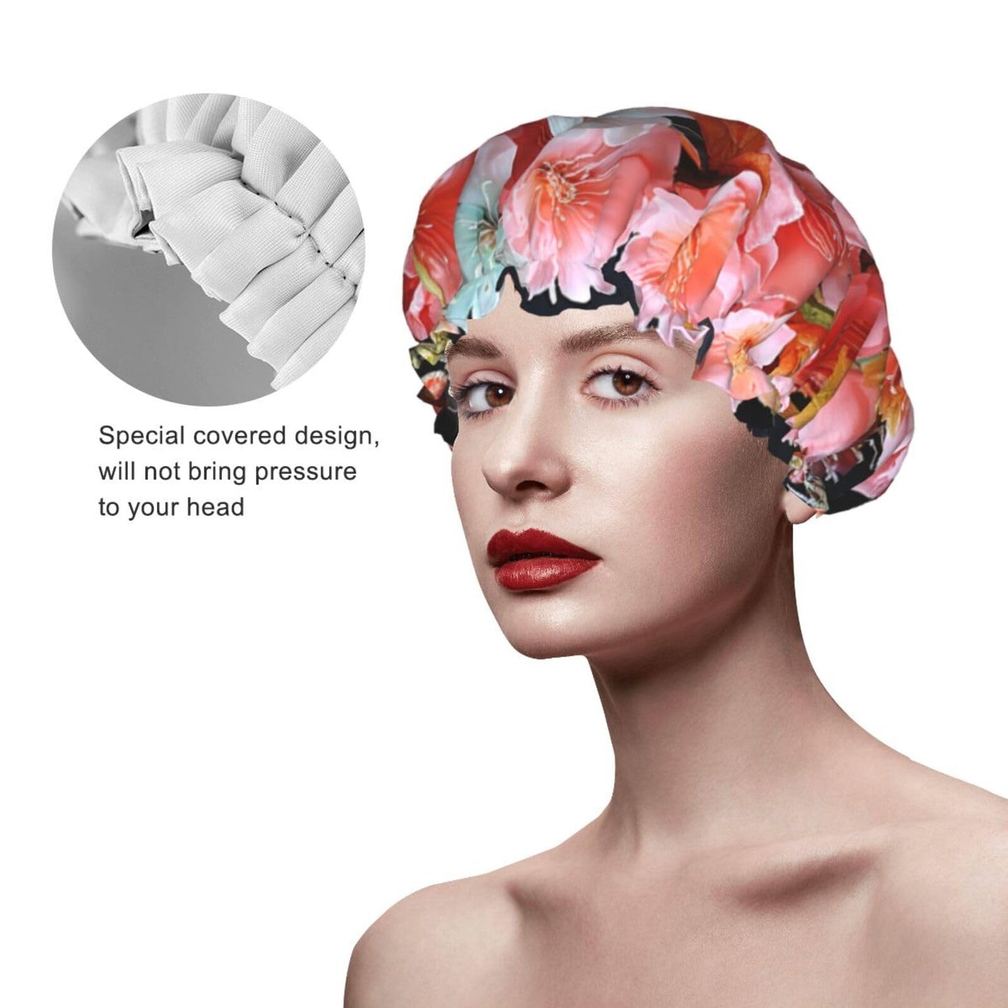 Garlands Nice Flowers Shower Cap For Women Reusable Double Layers Bathing Bath Cap Hair Caps Waterproof Elastic Band Ladies Spa Salon Shower Hat Hair Beauty and Personal Care GDSHJKLW