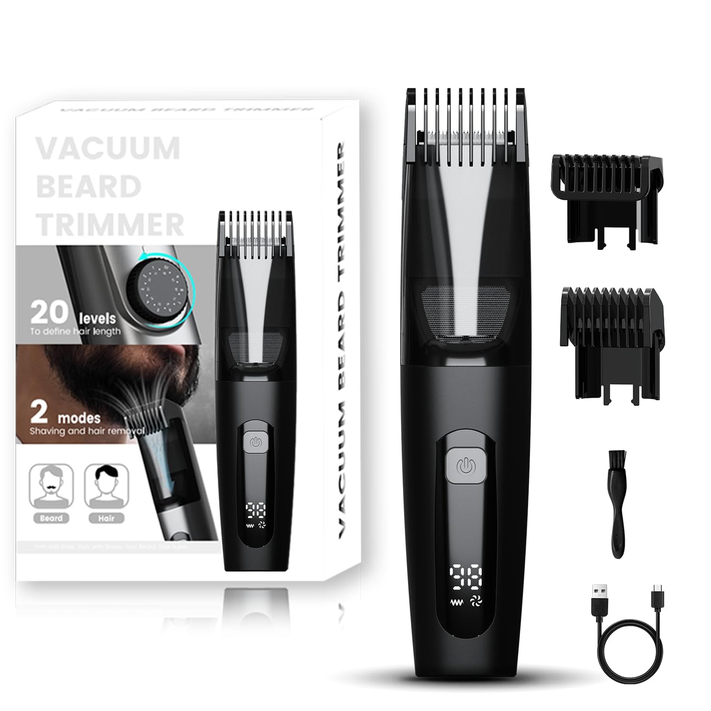 TEPOTZ Vacuum Beard Trimmer for Men, No Mess Trimming, 40 Adjustable Lengths Dial, Smooth Ceramic Blade for Sensitive Skin, Waterproof Wet/Dry, LED Beauty and Personal Care TEPOTZ