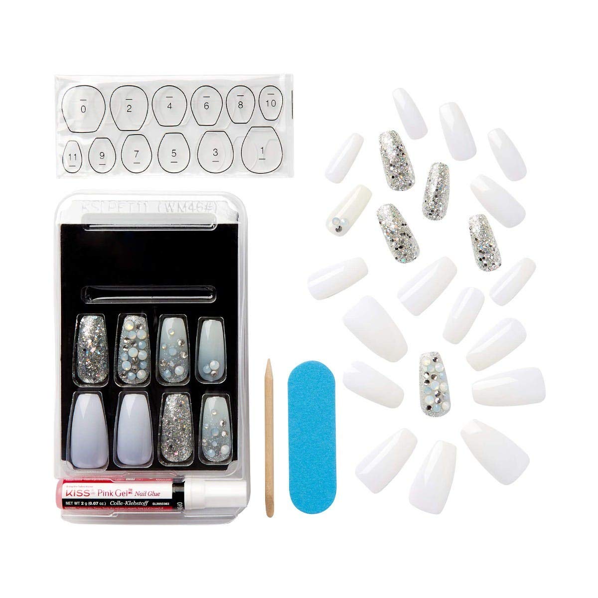 KISS Masterpiece One-Of-A-Kind Luxe Mani, Long Length, Premium Acrylic Fake Nails, Style “No.1”, with Pink Gel Nail Glue, Manicure Stick, Mini File, Beauty & Personal Care KISS