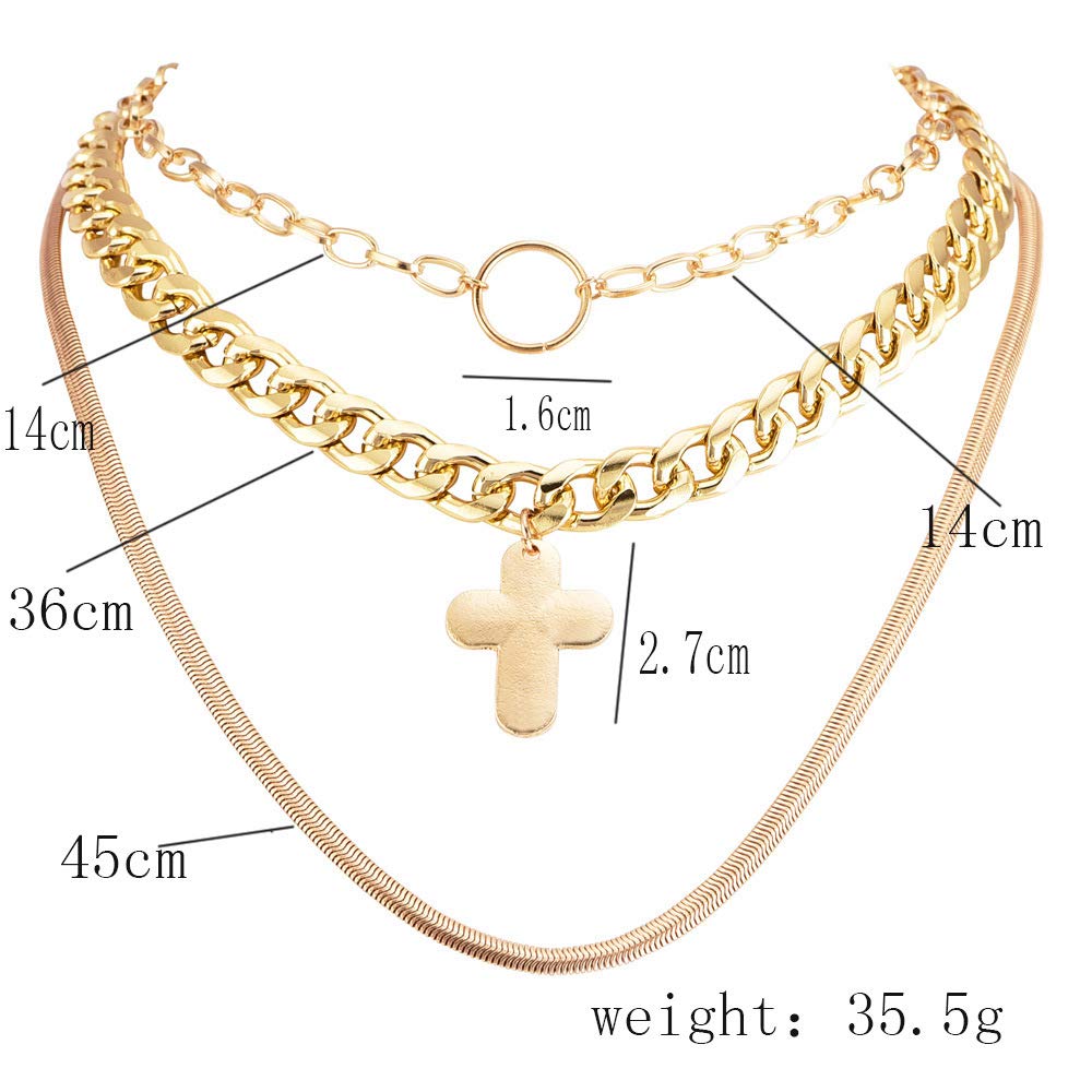 DoubleNine Ring Cross Choker Thick Gold Chain Choker 3 Layer Chain Curb Collar nNecklace for Women Girls Beauty & Personal Care Doubnine