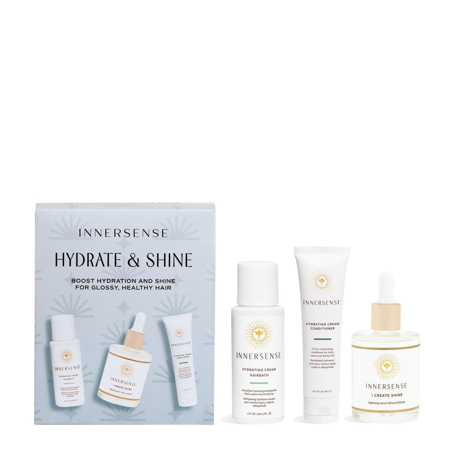 INNERSENSE Organic Beauty - Hydrate & Shine Set | I Create Shine, Hydrating Cream Hairbath, Hydrating Cream Conditioner | Non-Toxic, Cruelty-Free Beauty & Personal Care INNERSENSE