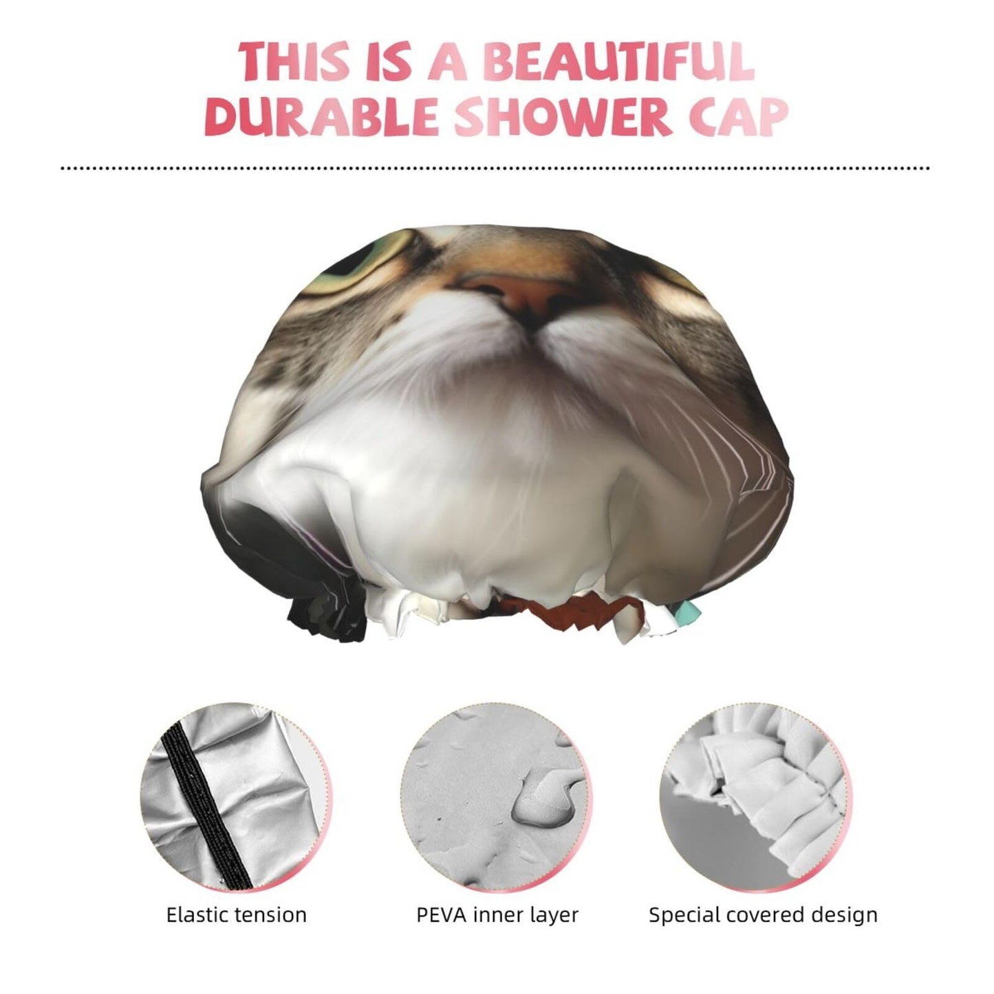 A curious cat Shower Cap for Women Men Large Reusable Shower Bonnet Double-Layer Waterproof Bath Caps Elastic Band Hair Hat for All Hairstyles Beauty and Personal Care BWLHJKE