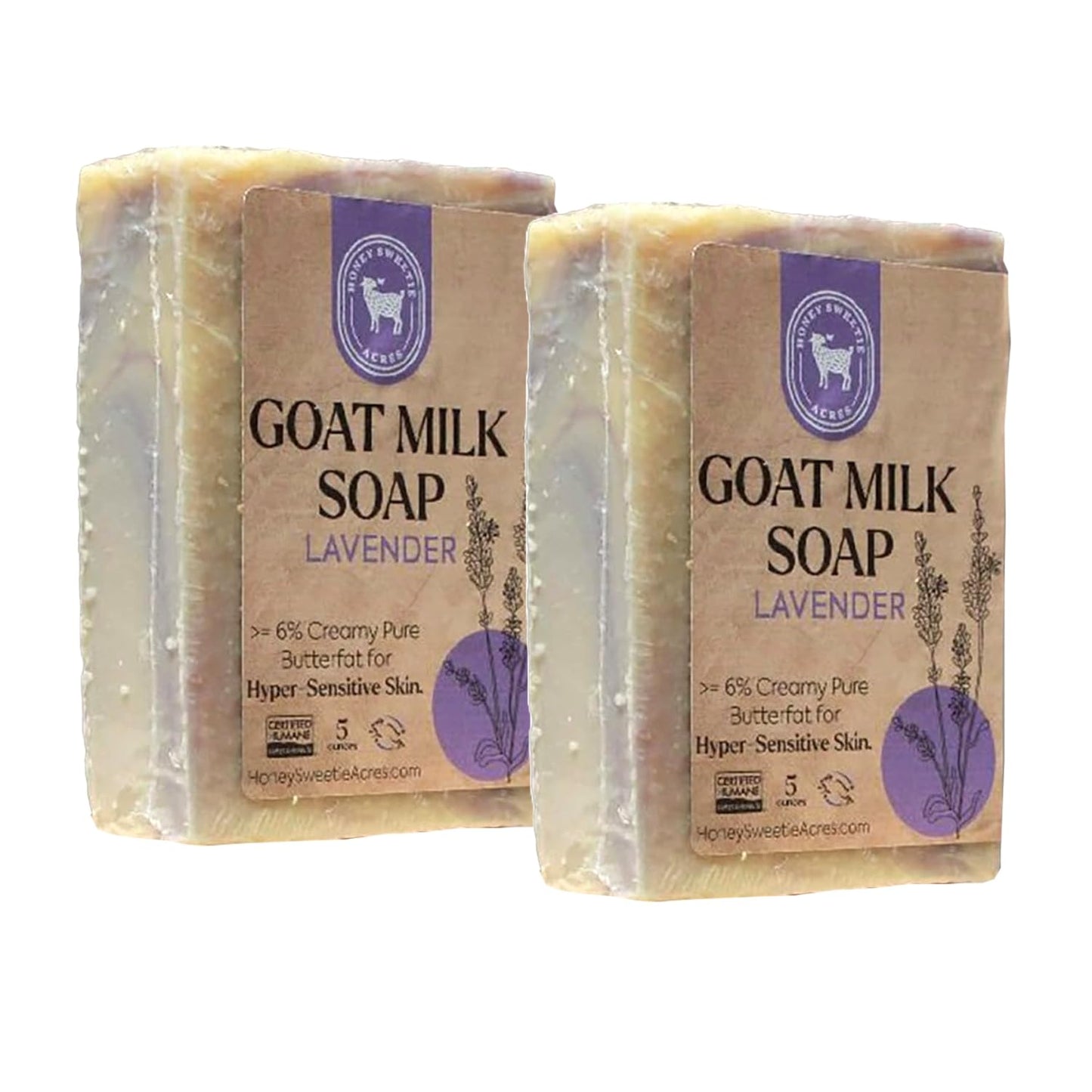 Honey Sweetie Acres 2-Pack Lavender Goat Milk Soap - Handmade 5 oz Bar, Made with Natural Ingredients, Moisturizing & Gentle, Made in the USA Beauty & Personal Care Honey Sweetie Acres