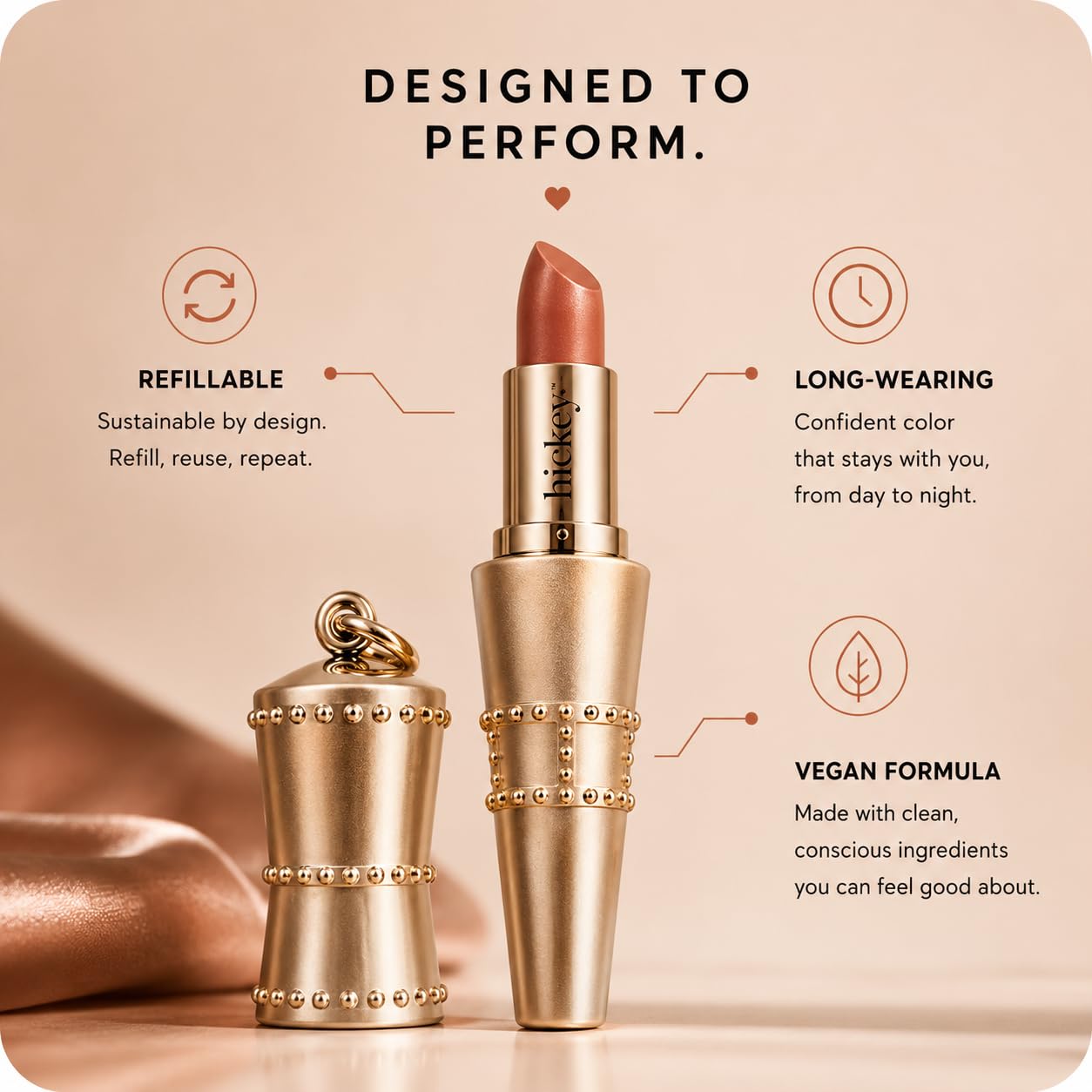 Hickey Refillable Pendant Lipstick, Haute Mess[Terracotta] - Wearable Satin Lip Color on a Chain, Refillable Clean Beauty, Full Lipstick Included Beauty & Personal Care Hickey