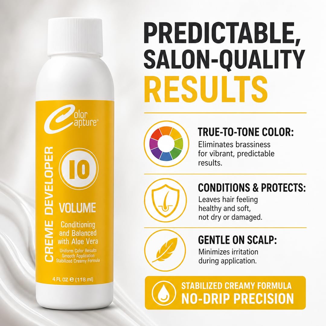 COLOR CAPTUR 10 Volume Cream Hair Developer - Color Activator for Toning & Glossing | Paraben-Free, Cruelty-Free, Made in USA | ISO & GMP Certified | Beauty & Personal Care COLOR CAPTURE