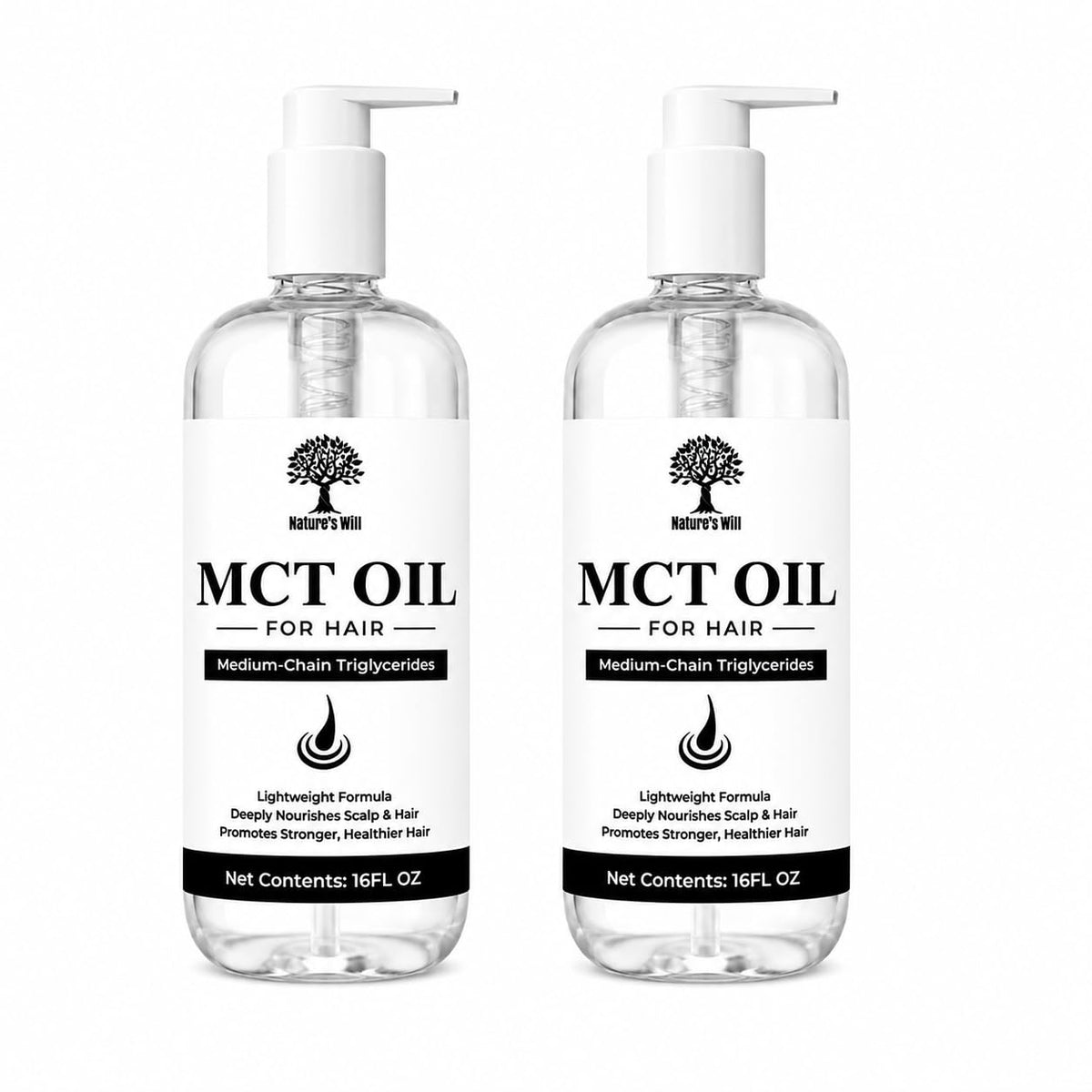 Nature's Will Organic MCT Oil for Hair, Extracted from Organic Coconut Oil, Medium-Chain Triglycerides Hair Oil, 16 Fl Oz (Pack of 2)