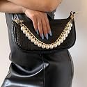 Xerling Short Pearl Bead Purse Handle Chain Heavy Chunky Cuban Handbag Chain Purse Replacement Strap Layered Bag Decoration Accessories Women (Silver) Beauty & Personal Care Xerling
