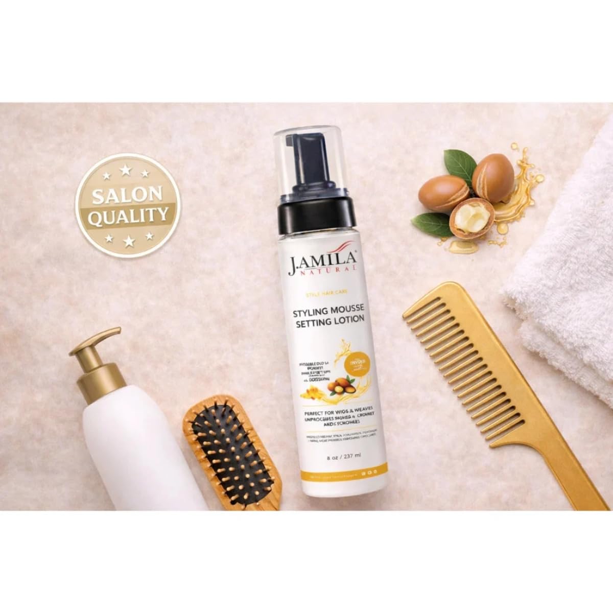 J.Amila Natural Styling Mousse Setting Lotion with Argan Oil, 237ml