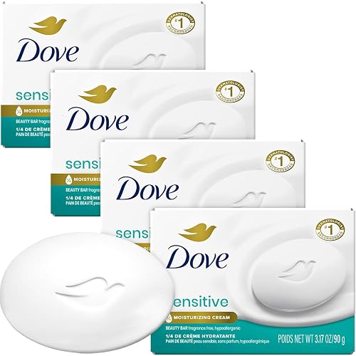Dove Beauty Bar, Sensitive Skin 4-Pack with Moisturizing Cream for Soft, Smooth Skin, 3.17 Oz Ea Beauty & Personal Care Dove