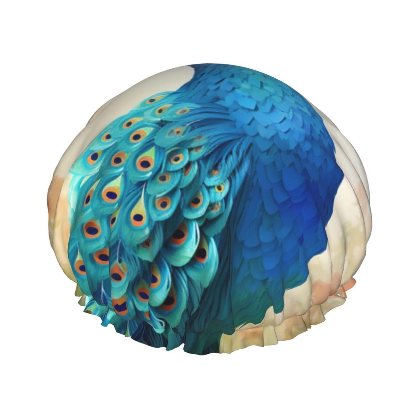 Cartoon Blue Peacock Shower Cap For Women Reusable Double Layers Bathing Bath Cap Hair Caps Waterproof Elastic Band Ladies Spa Salon Shower Hat Hair Beauty and Personal Care GDSHJKLW