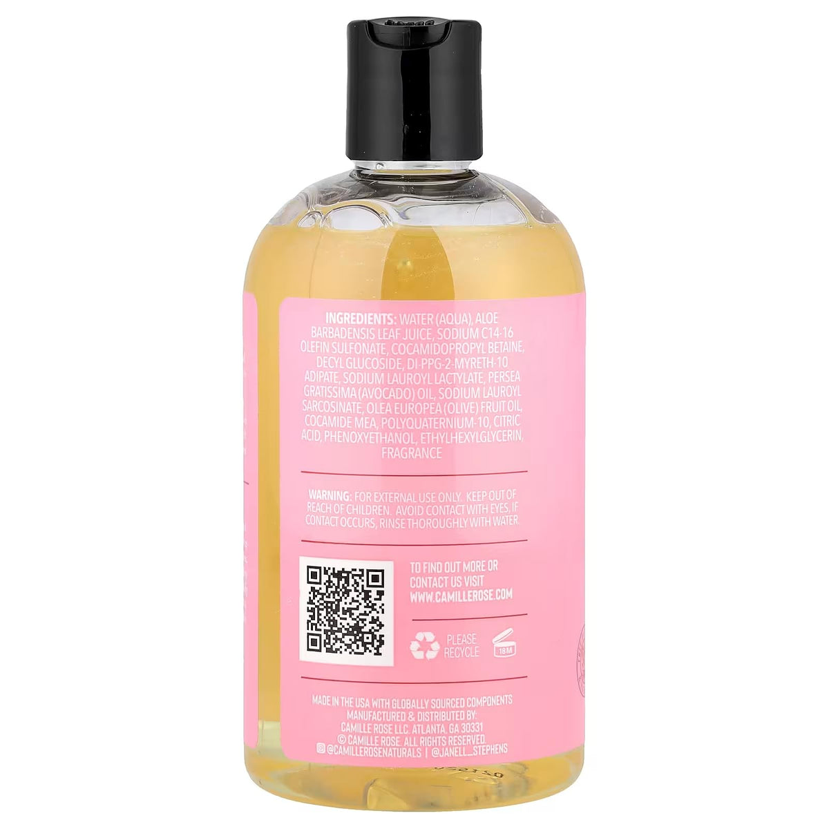 Camille Rose Curl Love Shampoo, with Olive Fruit & Avocado Oils and Aloe Leaf Juice to Cleanse, Moisturize and Hydrate, for All Hair Textures, 12 fl