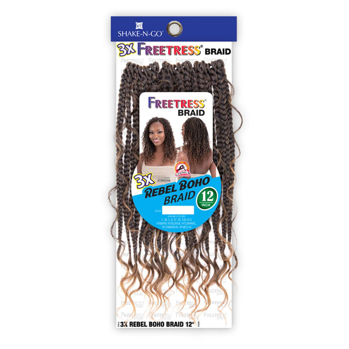 FreeTress Crochet Braids 3X Rebel Boho Braid 12" (Off Black 1B)