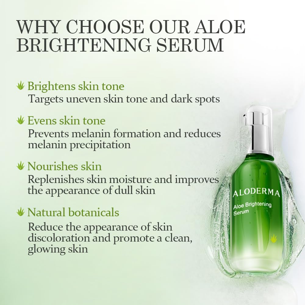 Aloderma Aloe Brightening Serum for Face Made with 65% Organic Aloe Vera + Niacinamide & Vitamin C for Bright, Luminous Skin - Natural Serum Beauty & Personal Care Aloderma