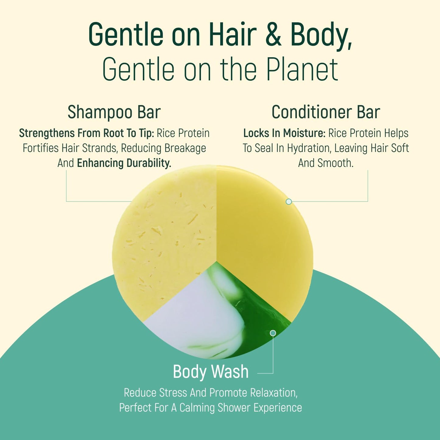 Solid Rice Protein Shampoo, Conditioner and Body Wash Bundle | Shampoo, Conditioner & Wash Bars For Hair and Body w/All Natural Plant Based Essential Beauty & Personal Care BAMBOEARTH
