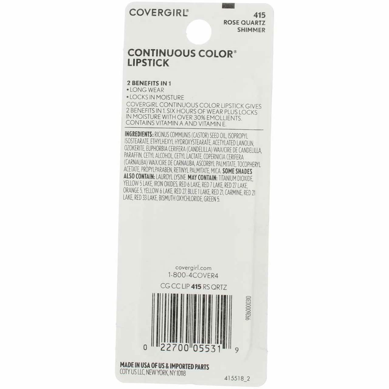 CoverGirl Continuous Color Lipstick, Rose Quartz [415], 0.13 oz (Pack of 10) Beauty & Personal Care COVERGIRL