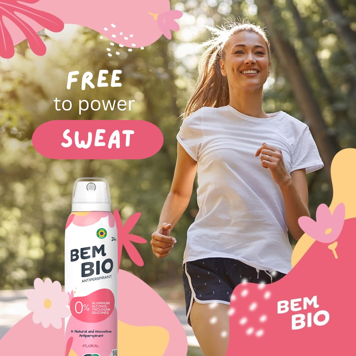 Bem Bio Floral Biotranspirant Deodorant Natural, Aluminum-Free, Vegan, 24-Hour Protection, 150ml (5.07 fl oz) Beauty and Personal Care BEM BIO
