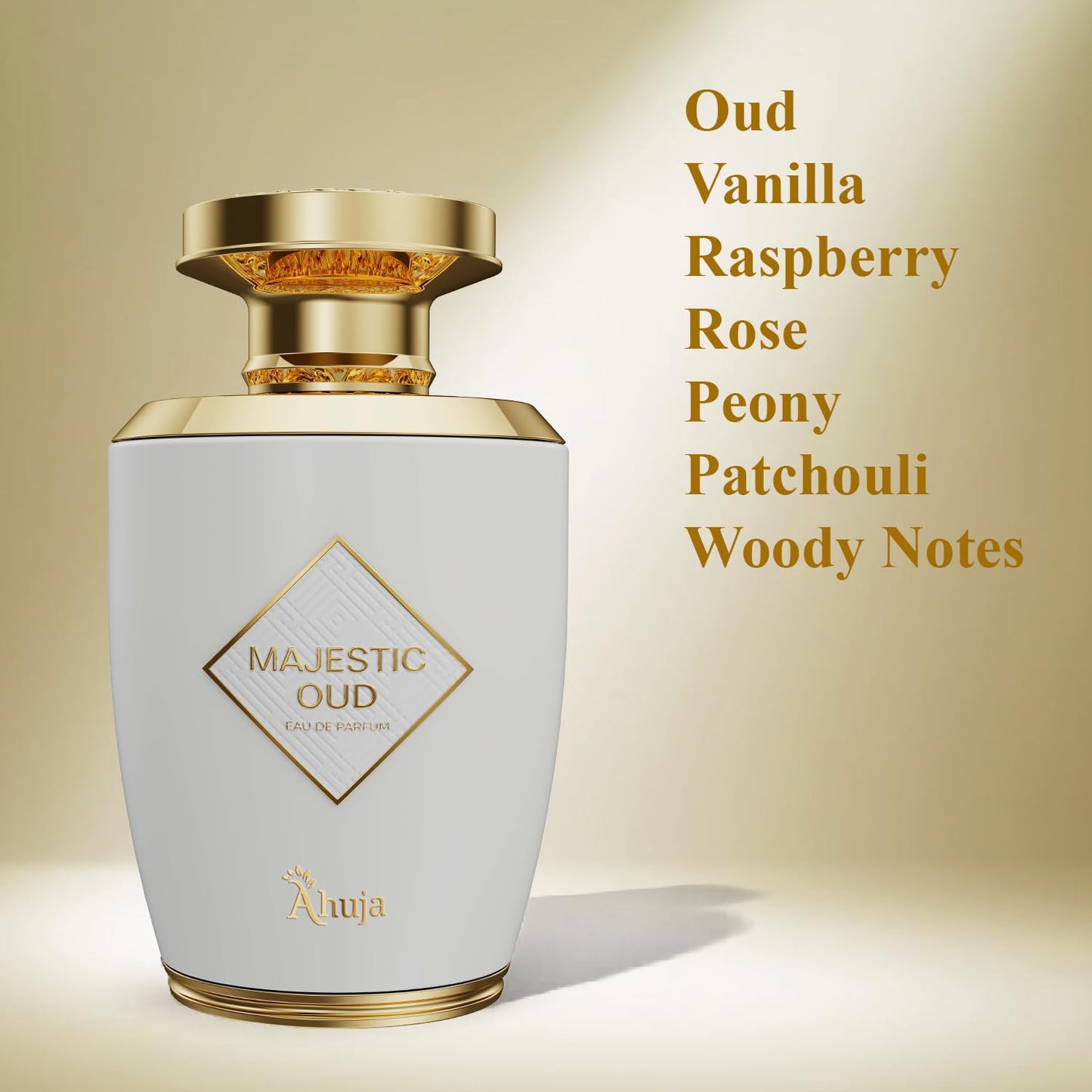 AHUJA Majestic Oud Eau De Parfum 3.4 fl oz - Unisex Perfume for Men & Women, Long Lasting Luxury Fragrance with Oud, Vanilla, Raspberry, Rose, Peony Beauty & Personal Care AHUJA
