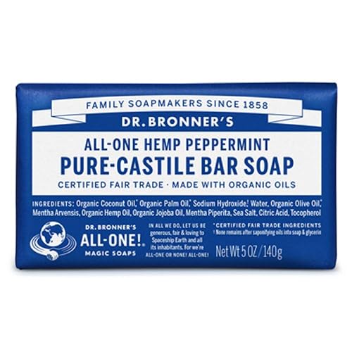 Dr. Bronner’s - Pure-Castile Bar Soap (Peppermint, 5 ounce, 8-Pack) - Made with Organic Oils, For Face, Body and Hair, Gentle and Moisturizing Beauty & Personal Care Dr. Bronner's