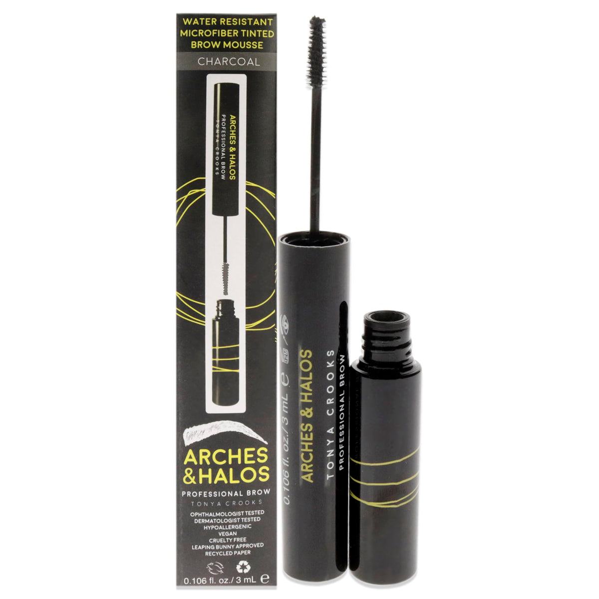 Arches and Halos Microfiber Tinted Brow Mousse - Richly Pigmented Eyebrow Shaper - Water Resistant Filler Pen - Vegan - Charcoal - 0.11 oz