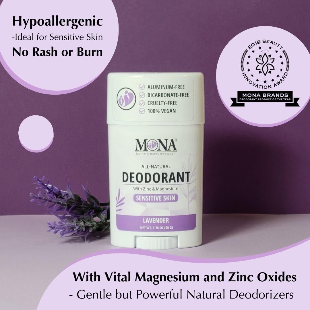 MONA BRANDS All Natural Deodorant For Women & Men - For Sensitive Skin - No Aluminum or Baking Soda - (3-Pack VARIETY-1 1.76 Oz each) Beauty and Personal Care MONA