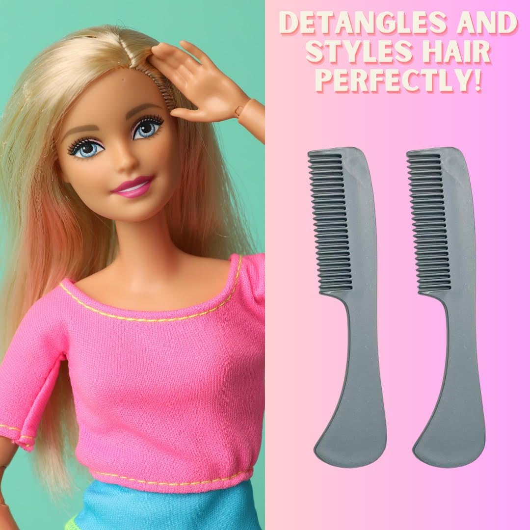 G.B.S Unbreakable Doll Comb Set for Grooming - Fine Toothed Combs, Small Pocket Size Design, For Styling and Detangling Doll Hair or Wig Gray(Pack of