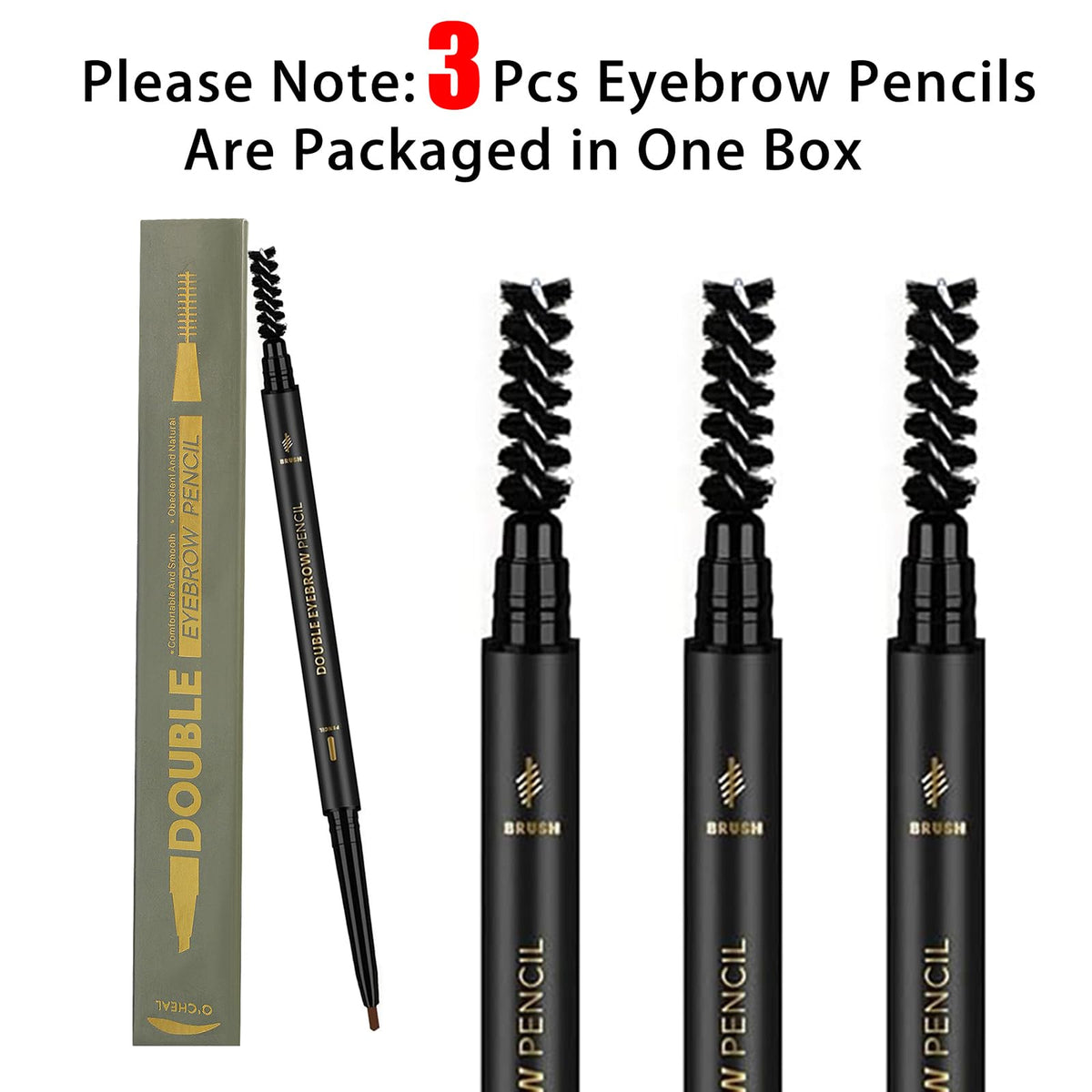 3 Pcs Waterproof Eyebrow Pencil Dark Brown, Premium Eye Brow Pencil Brn with Spoolie Brush, Longwearing for Perfect Brows, Professional, Precision Beauty & Personal Care O'CHEAL