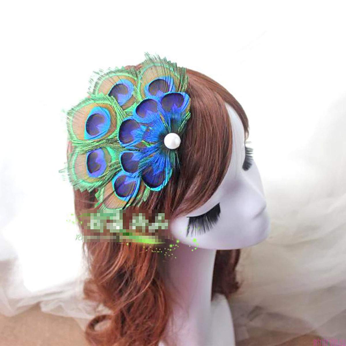 Women Bohemian Peacock Feather Hair Clip Hair Pin Elegant Fascinator Wedding Dance Party Headdress Headwear Hair Accessory Sequined Showgirl Headpiece Beauty & Personal Care Fodattm