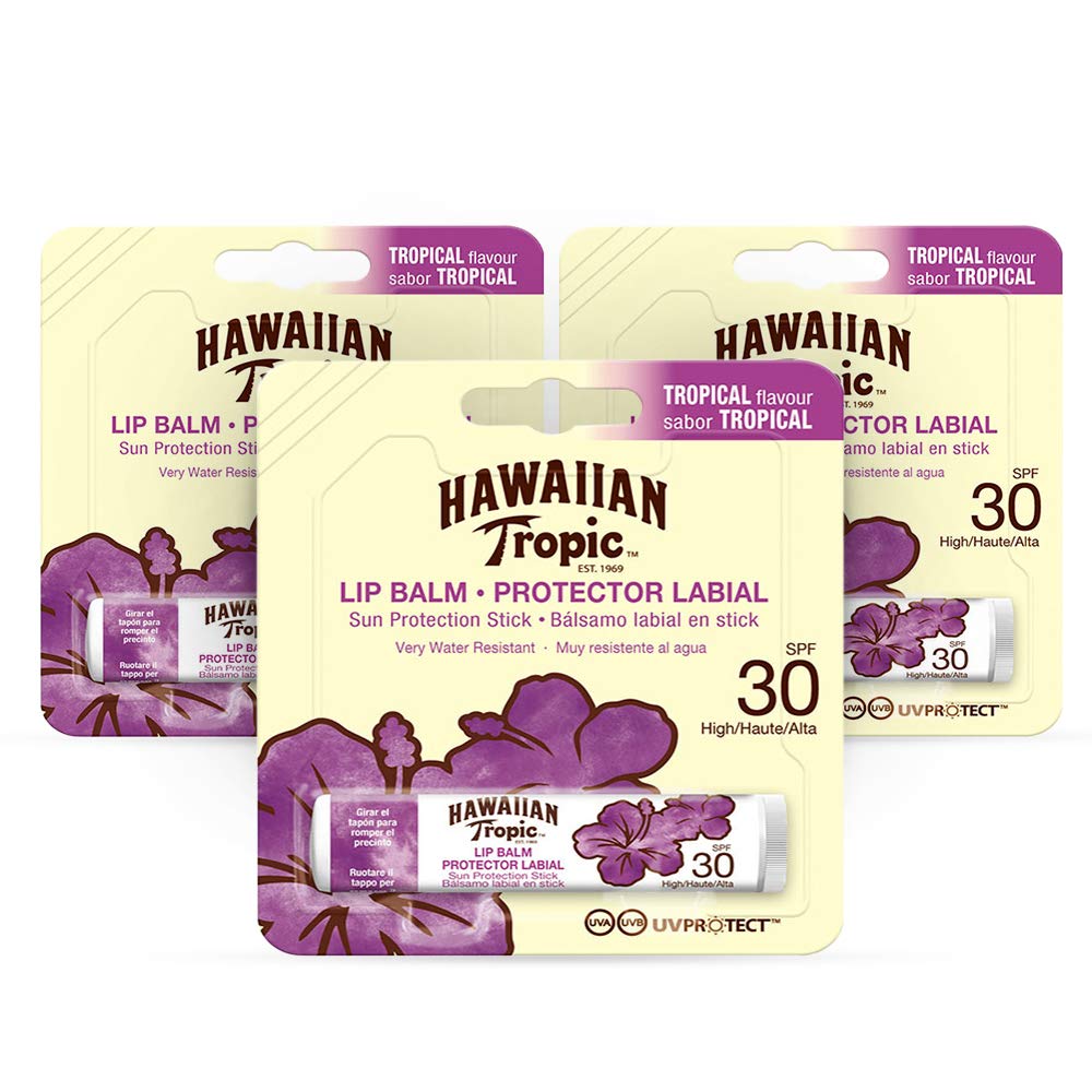 Hawaiian Tropic Lip Balm Pack of 3 - Sunscreen Lip Balm SPF 30, Tropical Flavor, 4 g Beauty and Personal Care Hawaiian Tropic